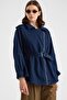 Zipper Closure, Elastic Waist and Belt Detail Denim Jacket Dark Blue 8257 - 5
