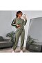 Women's long sleeve crew neck viscose two-piece set with mesh tulle detail: blouse and pants - 2
