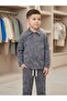 Boy's Gray Washed Marble Patterned Buttoned Jacket Top and Bottom Set