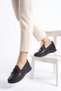 Wave bow stretch genuine leather orthopedic women's shoes black skin - 6