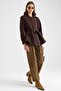 Zipper Closure, Elastic Waist and Belt Detail Denim Jacket Brown 8257 - 6