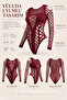 Women’s Burgundy Openwork Cut-Out Cold Shoulder Long Sleeve Bodysuit One Size - 7