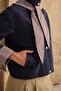 Women's Navy Blue Plaid Snap-On Jacket with Hat - 2