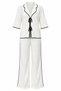 Natural - Black Blouse and Trousers Set with Piping Detail - 2Y9001