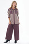 High Collar Line Pattern Cotton Tunic Claret Red - 2