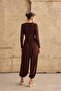 Women's Brown Drawstring Wide Leg Jumpsuit - 4