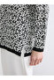 Nevavm Women's Leopard Patterned Knit Sweater with Oval Collar - 3