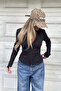 Black Stand Collar Zippered Sports Jacket with Finger Detail - 2