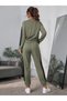 Women's long sleeve crew neck viscose two-piece set with mesh tulle detail: blouse and pants - 4