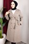 Double-Breasted Collar Belted Buttoned Front Cashmere Coat 110cm - Smoked - 2