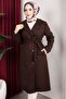 Double-Breasted Collar Belted Buttoned Front Cashmere Coat 110cm - Brown - 2