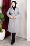 Double-Breasted Collar Belted Buttoned Front Cashmere Coat 110cm - Gray - 3