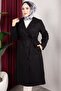Double-Breasted Collar Belted Buttoned Front Cashmere Coat 110cm - Black - 2