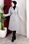 Double-Breasted Collar Belted Buttoned Front Cashmere Coat 110cm - Gray - 6