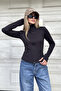 Black Stand Collar Zippered Sports Jacket with Finger Detail - 4