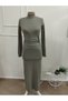 Women's long sleeve turtleneck ruched waist maxi modal dress - 4