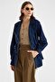 Zipper Closure, Elastic Waist and Belt Detail Denim Jacket Dark Blue 8257 - 6