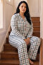 Plaid Patterned Thermal Fabric Ultra Soft Soft Plus Size Oversized Buttoned Knitted Pajama Set