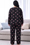 Black Patterned Thermal Fabric Ultra Soft Plus Size Oversized Knitted Pajama Set - 3