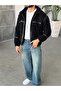 Leather Stripe Detailed Plush Zippered Coat S - Black - 2