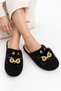 Women's Gold Owl Stone Detailed Plush Women's House Slippers - 3