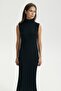 Black Viscose Blended Ribbed Knit Dress - 6