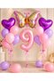 Party 9 Year Old Birthday Decoration Set |   Butterfly Themed |   Purple Heart |   Pastel Pink Lilac Balloon |   9 Number Foils