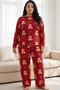 Red Patterned Thermal Fabric Ultra Soft Plus Size Oversized Knitted Pajama Set - 2