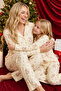Light Yellow Christmas Themed Patterned Thermal Fabric Ultra Soft Soft Buttoned Knitted Pajama Set
