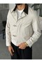 Leather Collar Accessory Detailed Jacket S - Stone - 2