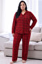 Red Plaid Patterned Thermal Fabric Ultra Soft Soft Plus Size King Size Buttoned Knitted Pajama Set - 2