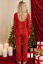 Red Christmas Themed Patterned Thermal Fabric Ultra Soft Buttoned Knitted Pajama Set - 3