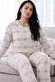 Cream Plaid Patterned Thermal Fabric Ultra Soft Plus Size Oversized Knitted Pajama Set