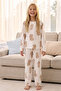 Ecru Patterned Thermal Fabric Ultra Soft Knitted Pajama Set - 4