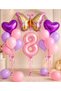 Party 8 Year Old Birthday Decoration Set |   Butterfly Themed |   Purple Heart |   Pastel Pink Lilac Balloon |   8 Foil Sheets