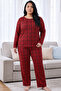 Red Plaid Patterned Thermal Fabric Ultra Soft Soft Large Size Oversized Knitted Pajama Set - 2