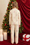 Light Yellow Christmas Themed Patterned Thermal Fabric Ultra Soft Soft Buttoned Knitted Pajama Set - 5