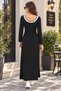 Timeless Elegance Women's Stripe Detailed Long Sleeve Slit Women's Crepe Maxi Dress - 2