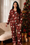 Burgundy New Year's Themed Patterned Thermal Fabric Ultra Soft Plus Size Oversized Buttoned Knitted Pajama Set - 2
