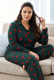 Green Patterned Thermal Fabric Ultra Soft Plus Size Oversized Buttoned Knitted Pajama Set