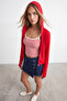 Women's red double pocket finger-loop zip-up hooded modal sweatshirt alc-x15730 - 3