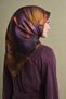 Batik Patterned Sura Silk Scarf 9606Ds Batik Pattern 84-Mustard-Dark Purple - 6
