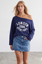 Women's Navy Blue Boat Neck Printed Modal Sweatshirt Alc-X15728