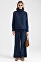 Drawstring Detailed Soft Denim Jacket and Trousers Two-Piece Set Dark Blue 9472-Tk - 5