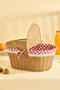Rattan Look Oval Shaped Large Picnic Basket with Lid and Plaid Fabric - 2