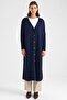 Button Closure V-Neck Long Knitwear Cardigan Dark Blue 8291 - 4