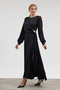 Satin Evening Dress with Buckle Detail - Black - 3