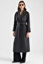 Long Premium Fabric Coat with Cape and Punto Stitching Detail Anthracite 3183 - 4