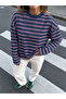 Women's Viral Laci Oversize Long Sleeve Striped T-Shirt 13113 - 2