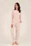 Women's Pink Uzunkol Pajama Set, with Pockets, Buttoned Collar, 50% Cotton 50% Modal Fabric - 6